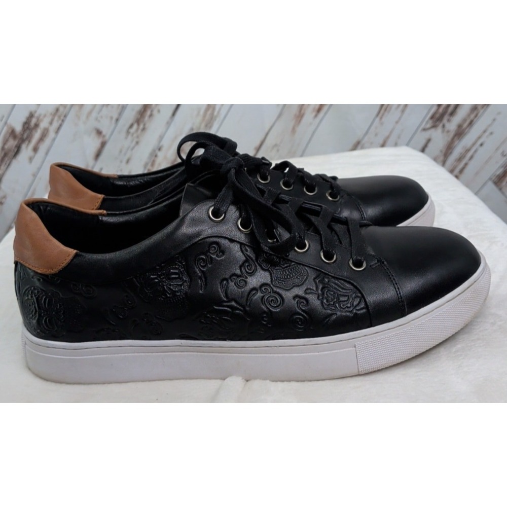 Robert Graham Black Leather Day Of The Dead Skull Sneakers